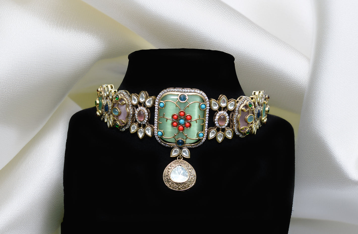 Multi stone indian choker set