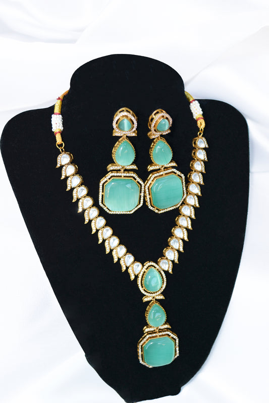 Mint green kundan necklace