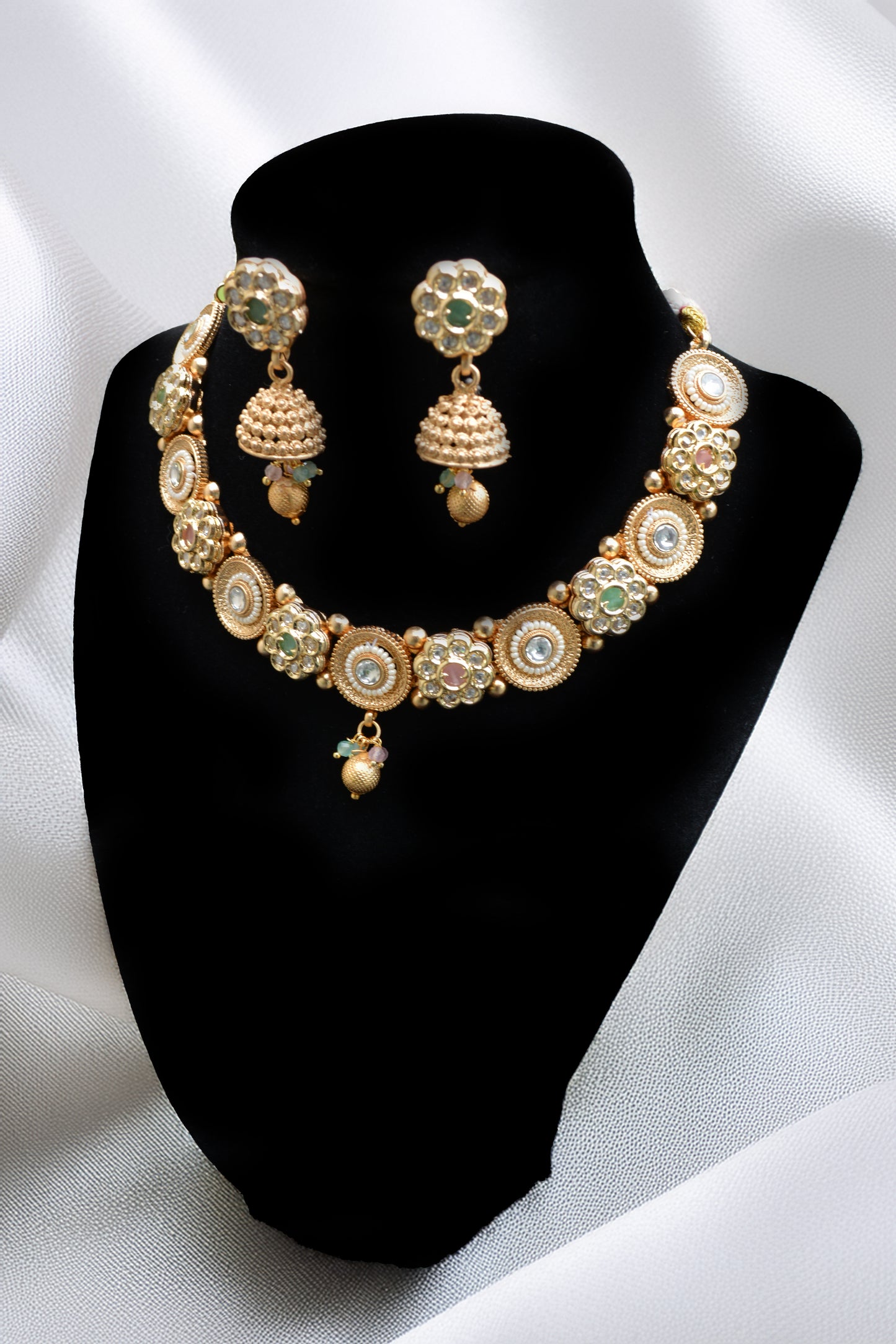 Fine Gold Finish Kundan Necklace with multi colored Stones