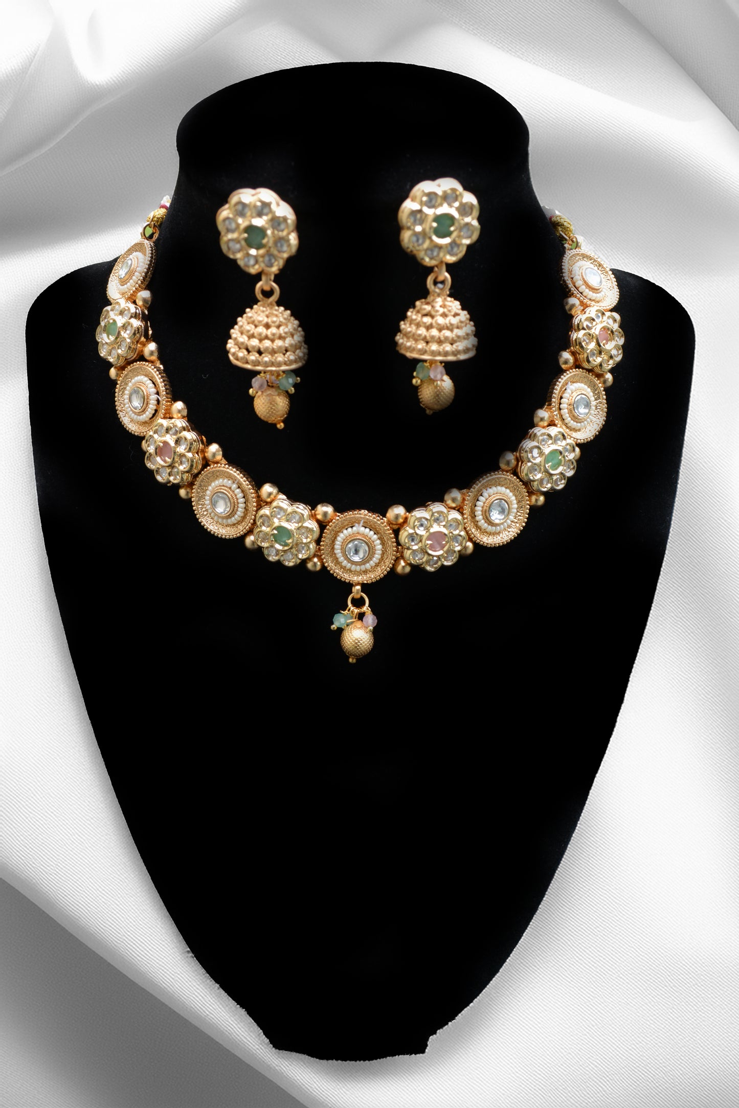 Fine Gold Finish Kundan Necklace with multi colored Stones