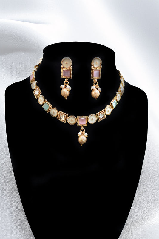 Fine Gold Finish Necklace with Multi-Color Stones