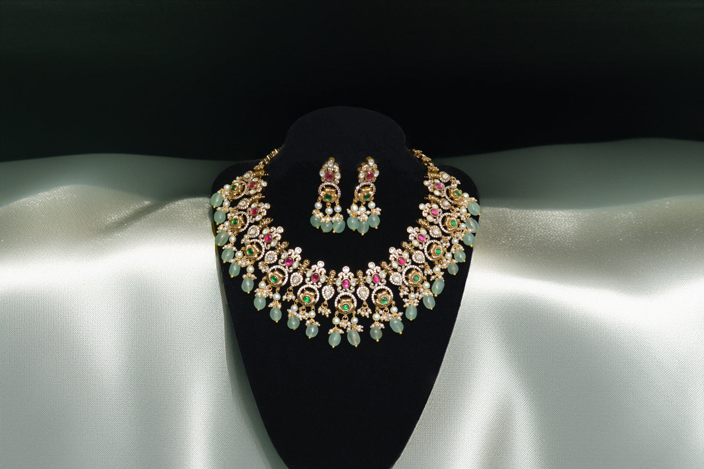 Mint green kundan necklace