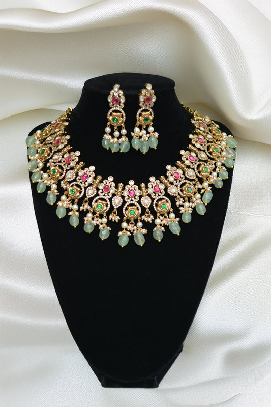 Mint green kundan necklace