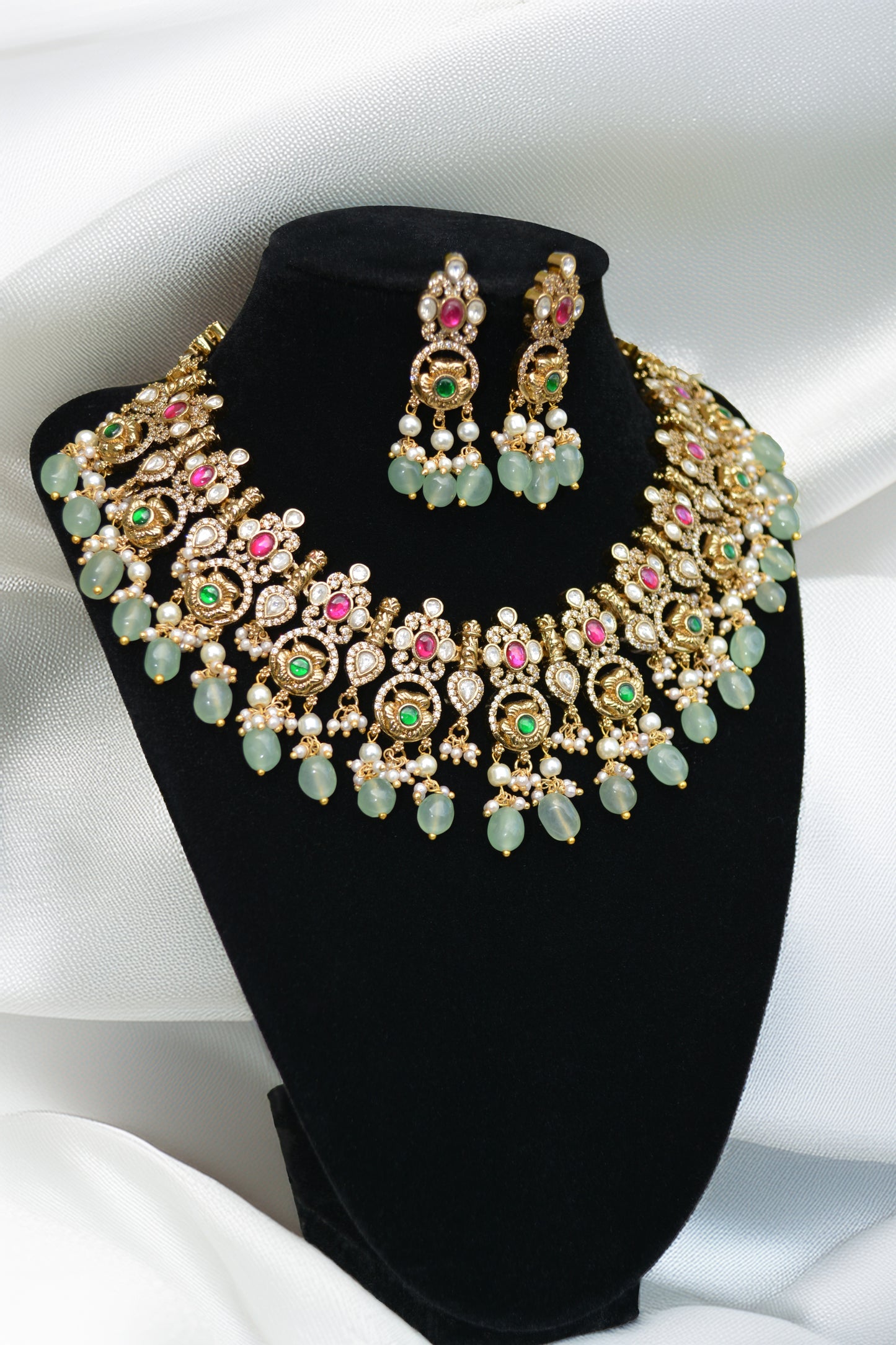 Mint green kundan necklace