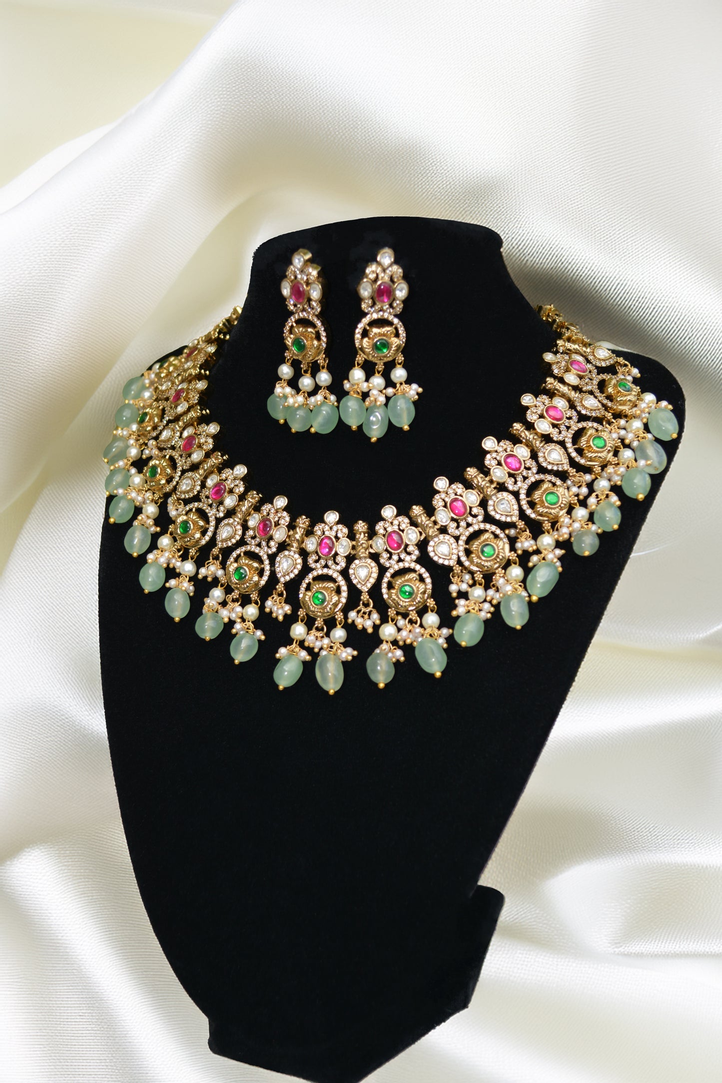 Mint green kundan necklace