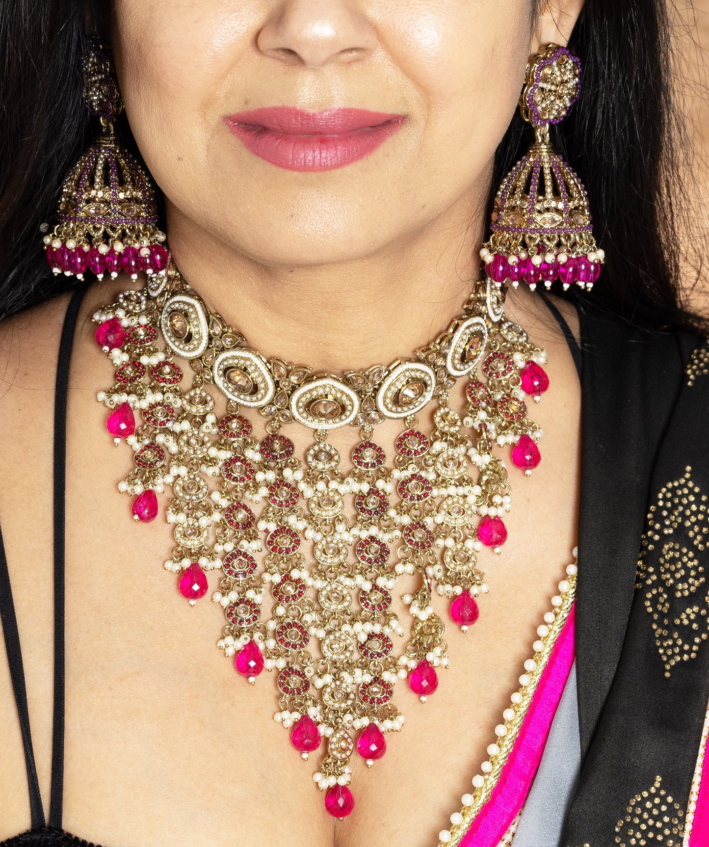 Pink kundan choker