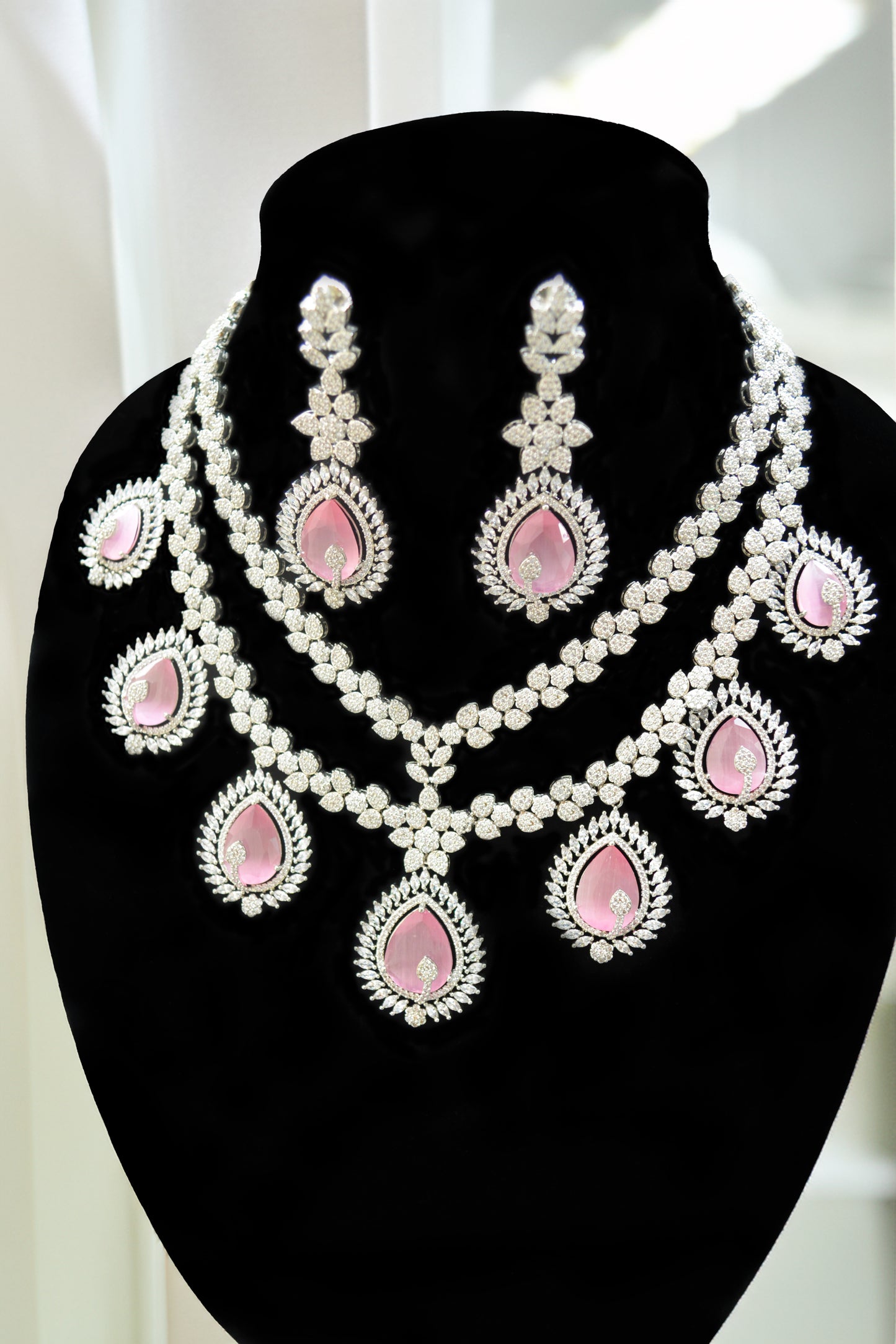 Premium Quality A.D Necklace with Pink Stone