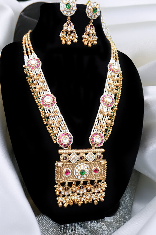 Long Gold pink layered necklace