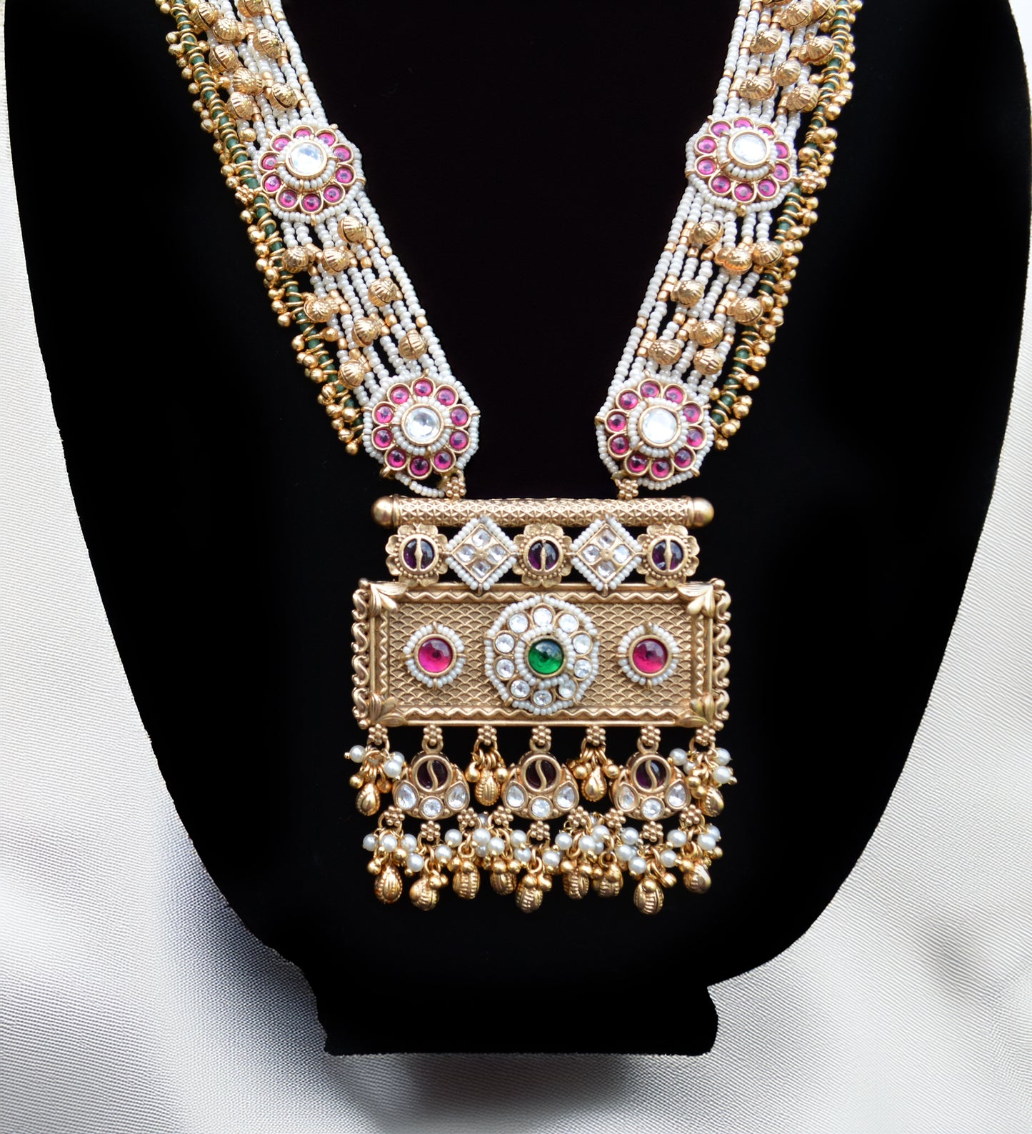 Long Gold pink layered necklace