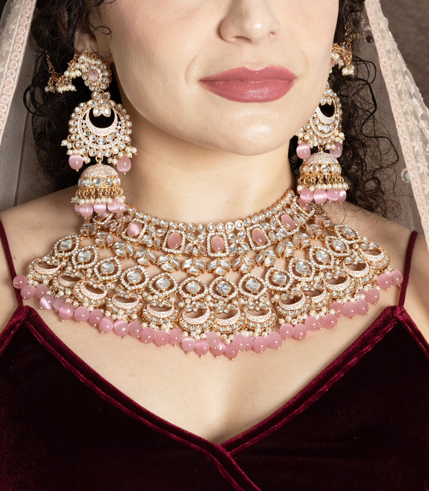 Premium Polki Kundan Pink Bridal Necklace