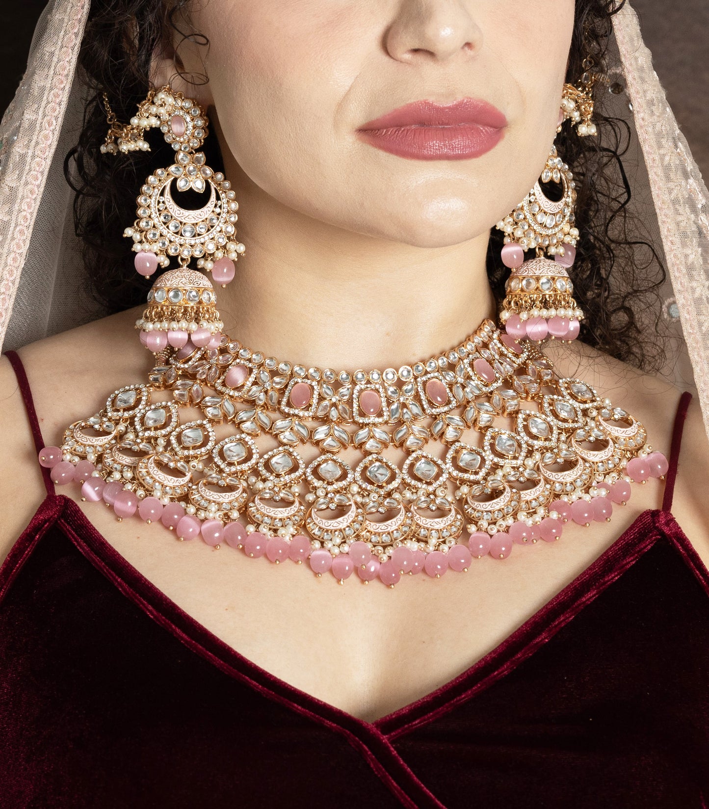 Premium Polki Kundan Pink Bridal Necklace