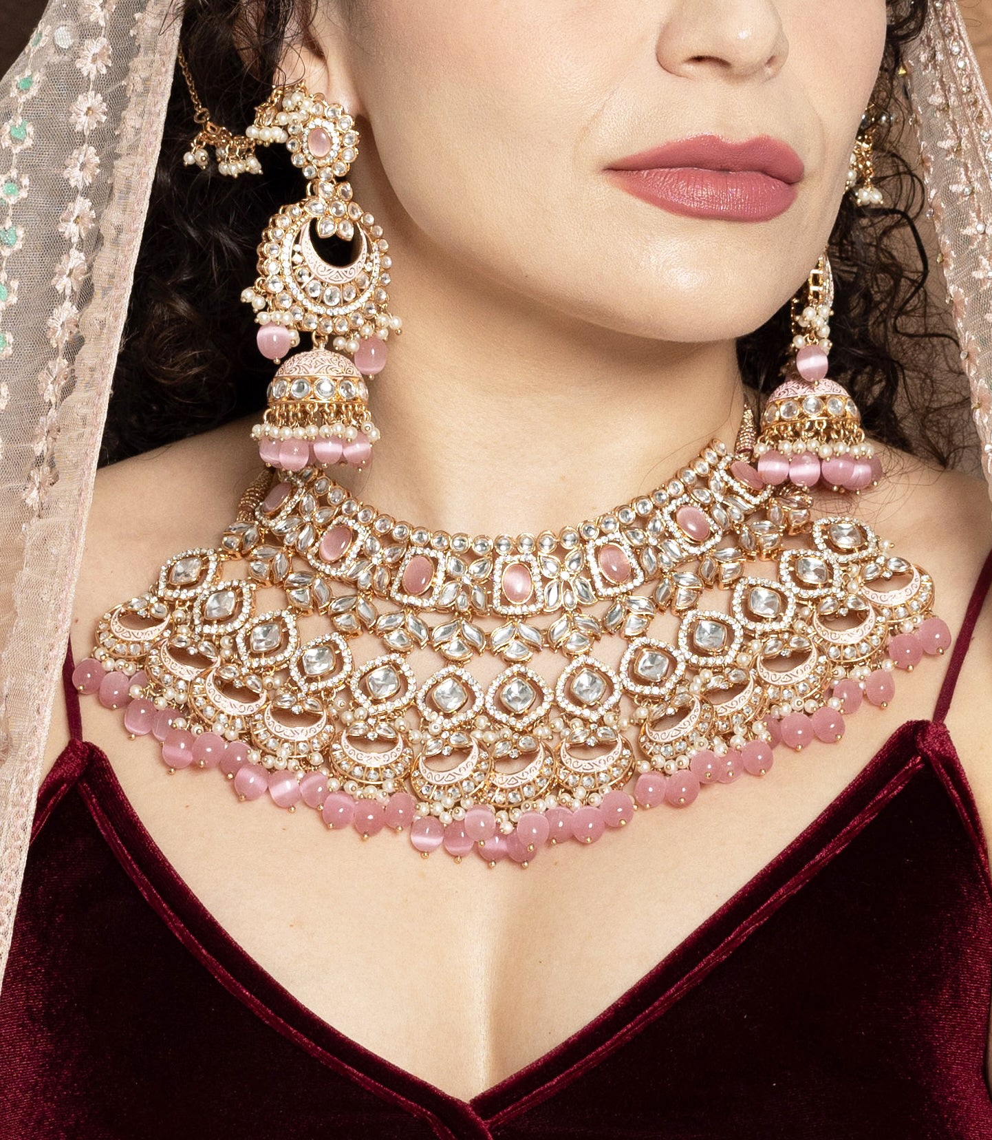 Premium Polki Kundan Pink Bridal Necklace